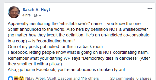 Screenshot_2019-11-08 (7) Sarah A Hoyt - Apparently mentioning the whistleblower's name