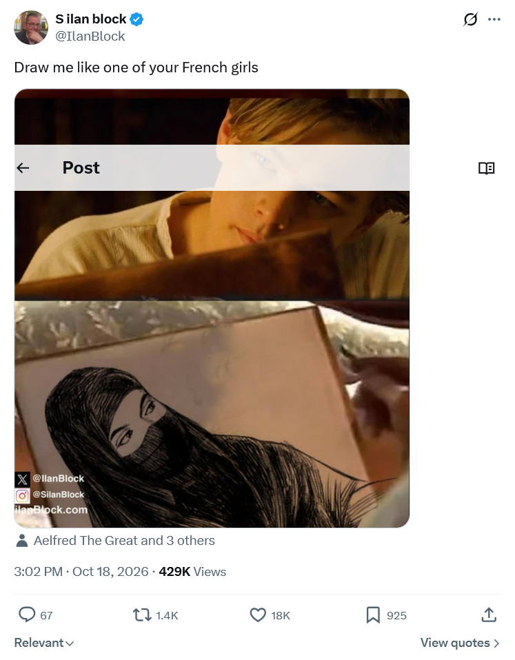 Screenshot 2026 10 18 at 20 35 51 (22) S ilan block on X Draw me like one of your French girls https t.co 7Yqo02MuGN X